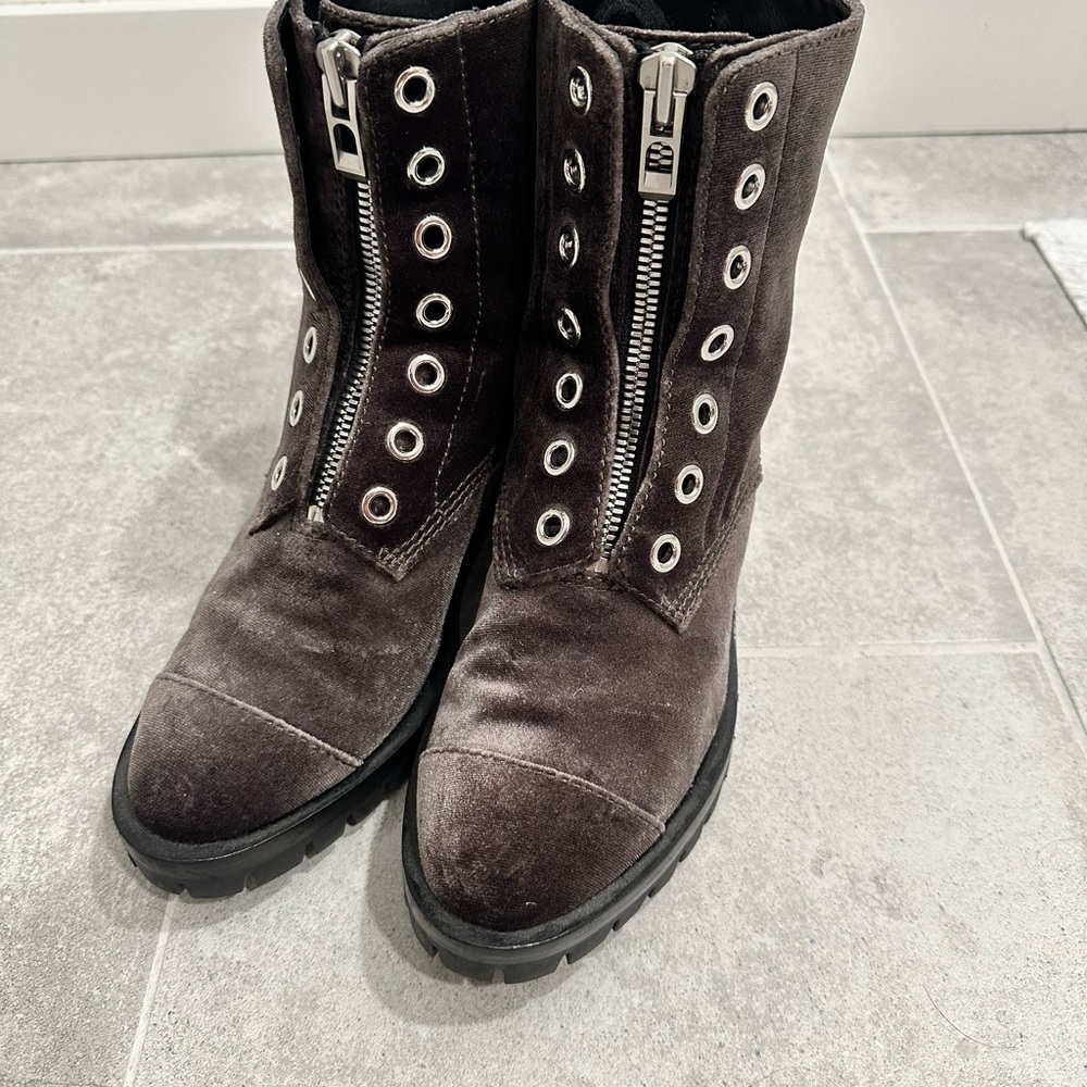 3.1 Philip Lim Dark Gray/olive Velvet Ankle Boots with Zipper